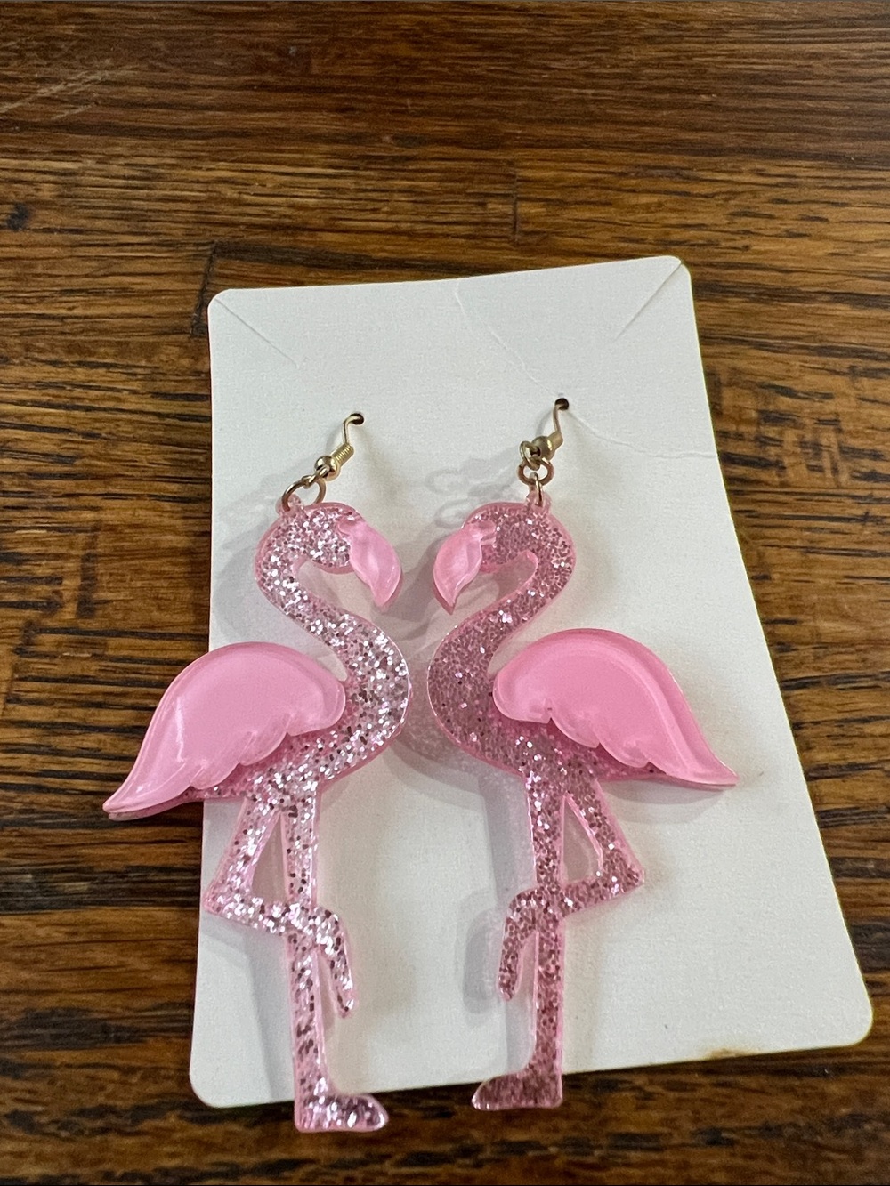 Pink Glitter Flamingo Dangle Earrings